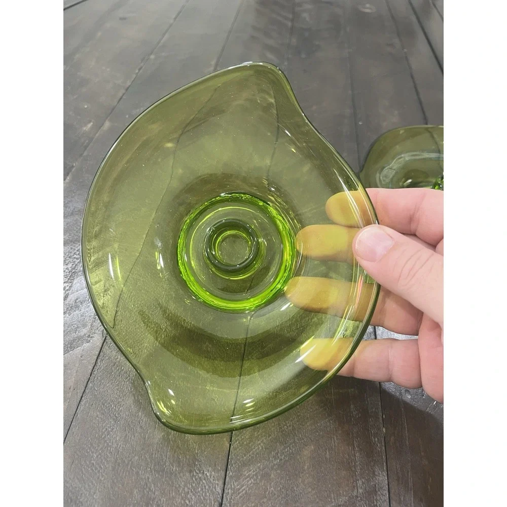 Viking Art Amoebic Epic Glass Candle‎ Holders #1196 Avocado Green Set of 2 MCM